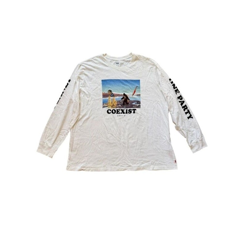 Levi's Men's Coexist Graphic Long Sleeve Shirt White XXL